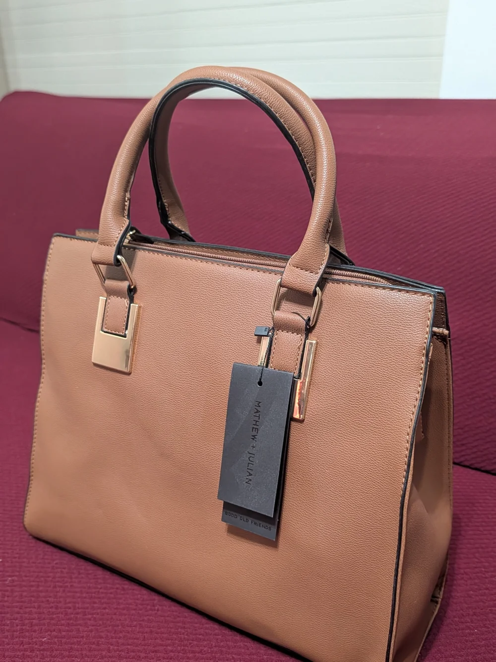 Tan Structured Top-Handle Satchel
